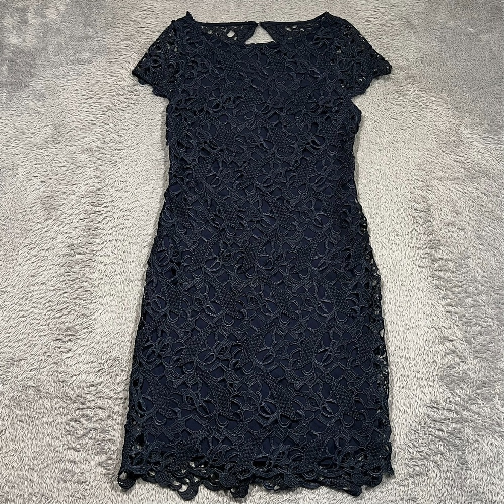 Alice + Olivia Sheath‎ Dress Guipure Lace Navy Blue Cocktail Party Women's 10